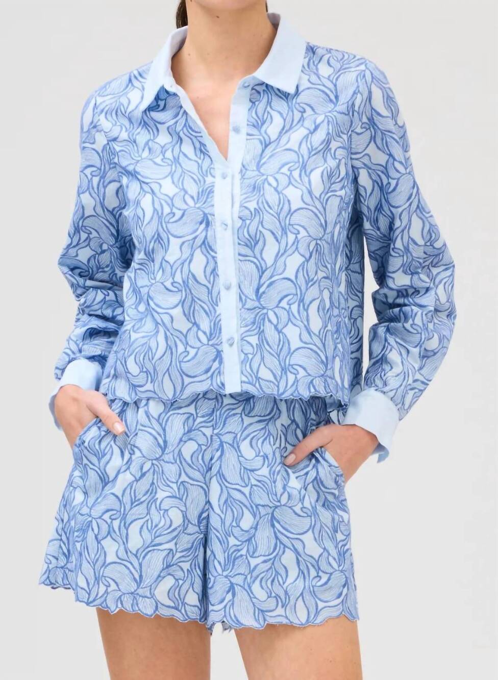 NEW ALLISON ainsley embroiders shorts in blue steel